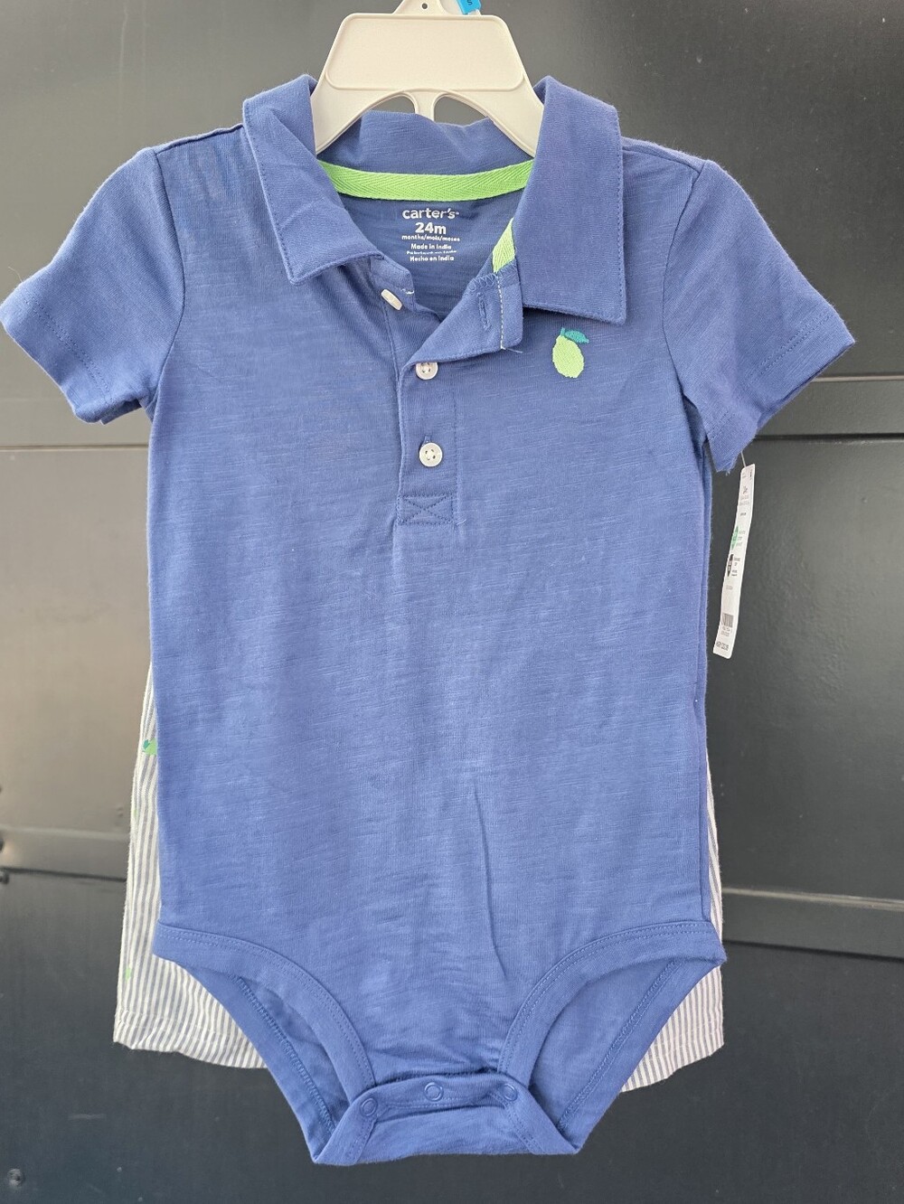 Carter's Blue Polo-Style Bodysuit with Lime Accent